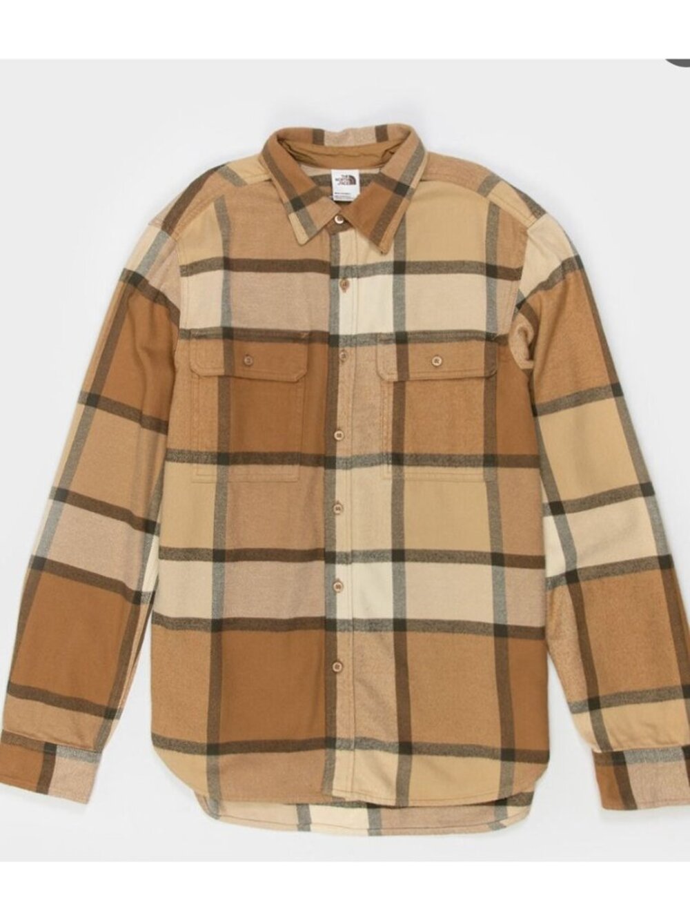 The North Face Mens Arroyo Plaid Button-Down Flannel Shirt Tan Large